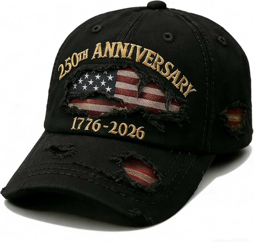 250 Anniversary USA Hat - Ripped Denim Baseball Cap for Men & Women | Celebrate 250 Years