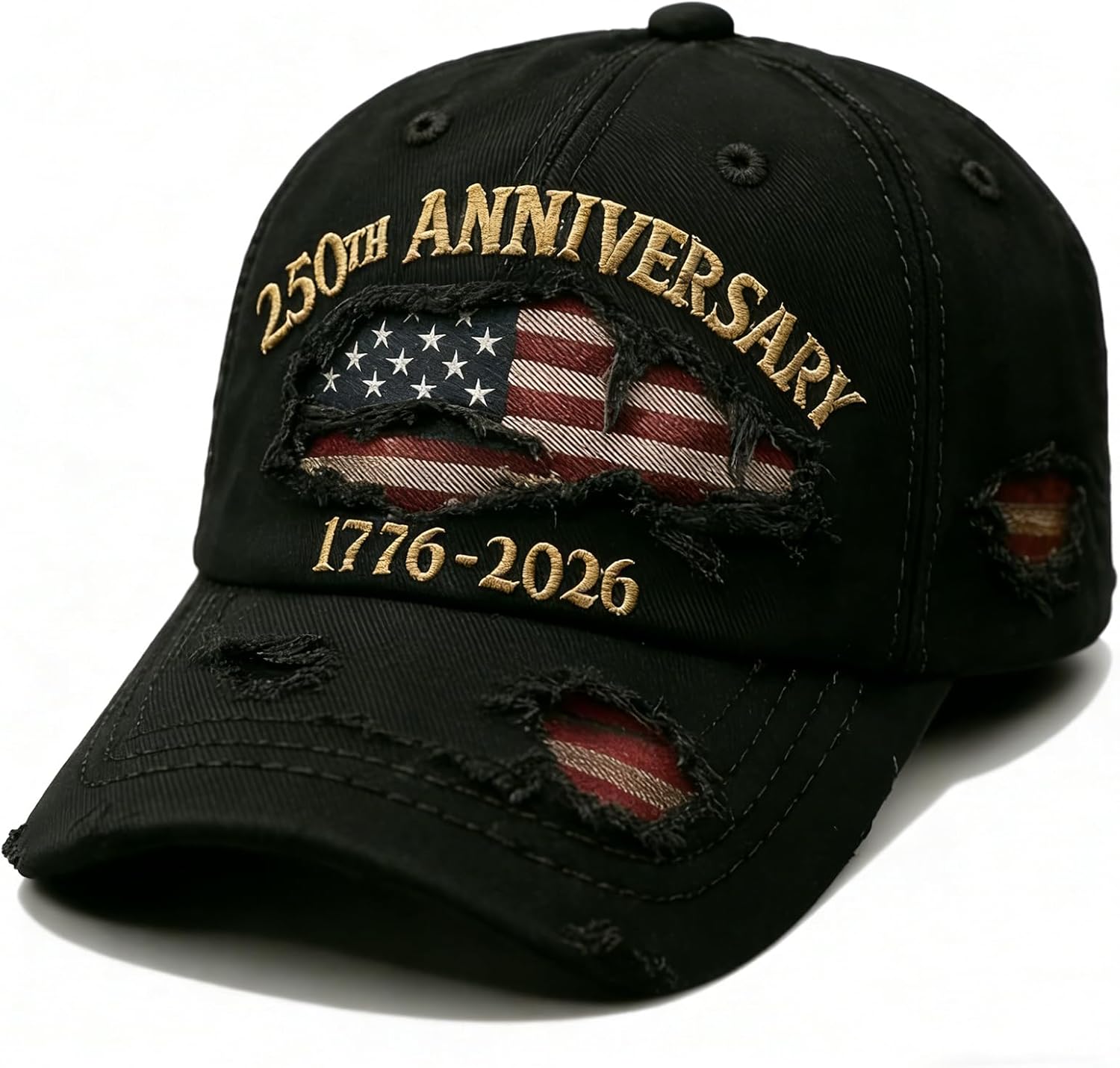 250 Anniversary USA Hat - Ripped Denim Baseball Cap for Men & Women | Celebrate 250 Years