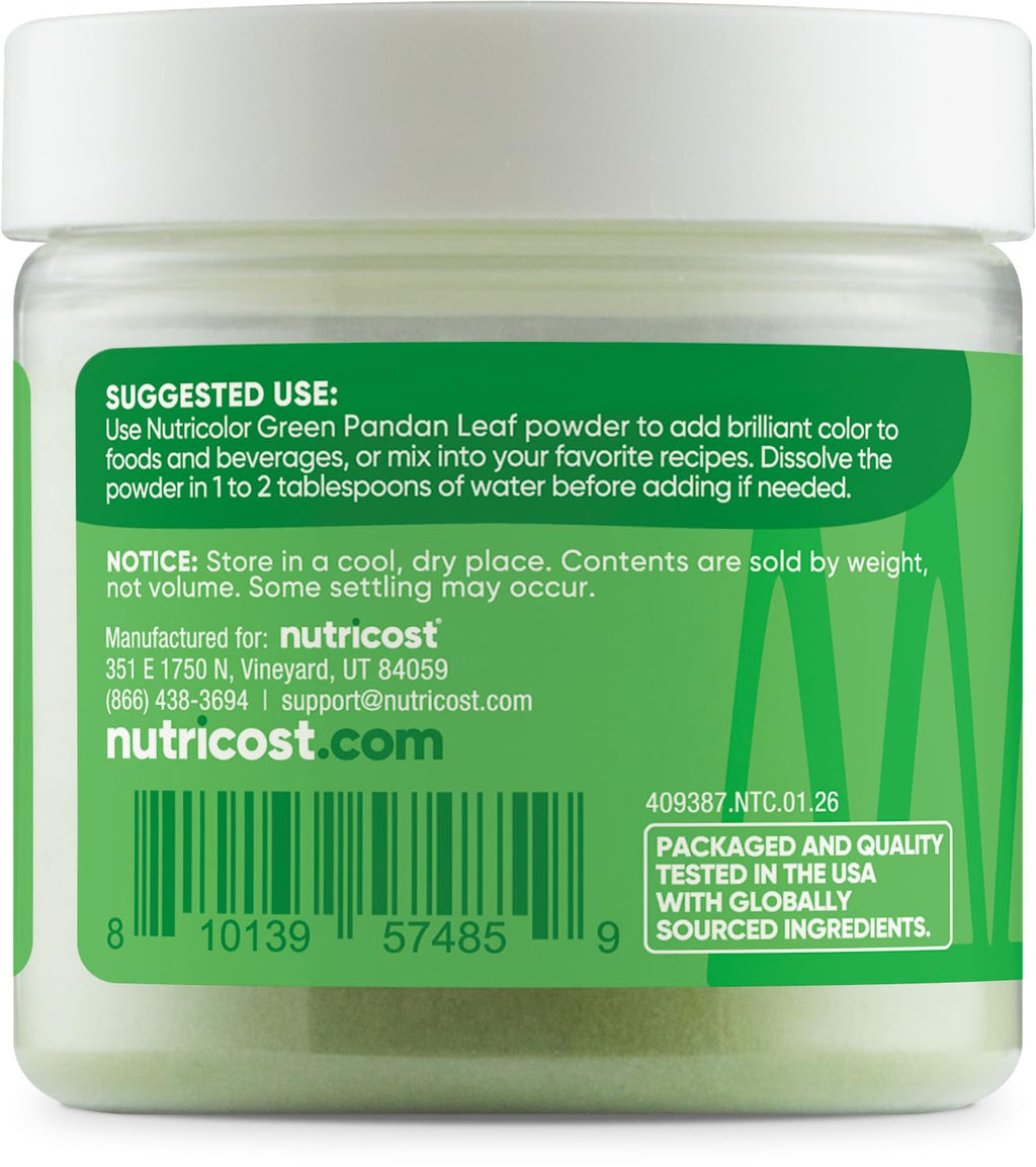 Nutricost Green Plant-Based Food Coloring | Natural Pandan Leaf Powder - 50 Servings