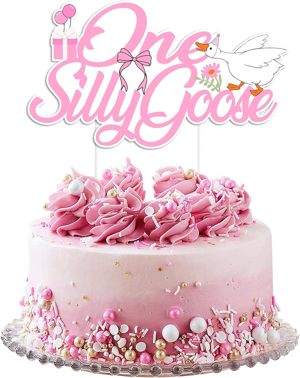 One Silly Goose Birthday Cake Topper - Fun Goose Theme Decorations for 1st Birthday | Cupcake Props