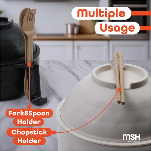 Ramen Bowl Microwavable, 2 Sets Microwave Noodle Bowl With Strainer, Ramen Noodle Cooker Microwave, Wheat Fiber Set With Chopsticks Spoon& Fork, Dorm Room Essentials (Black & Beige)