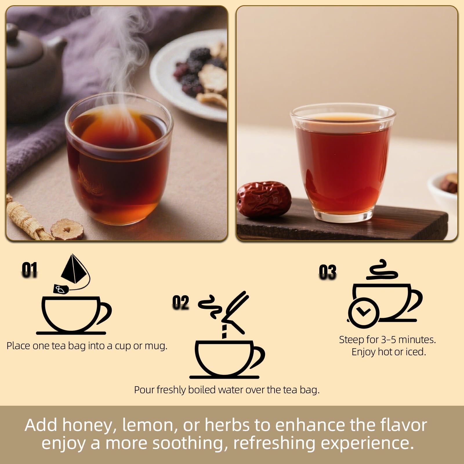 Ginseng Eight Treasures Tea Kidney Tea,Traditional Herbal Ginseng TEA, Natural Kidney tea for Women & Men, 8 Precious Ingredients Formula(2 Pack/30 Bags)