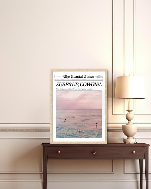 iHery Coastal Cowgirl Wall Art Print - Trendy Beige Oak Framed Canvas 12x16in for Bedroom Décor