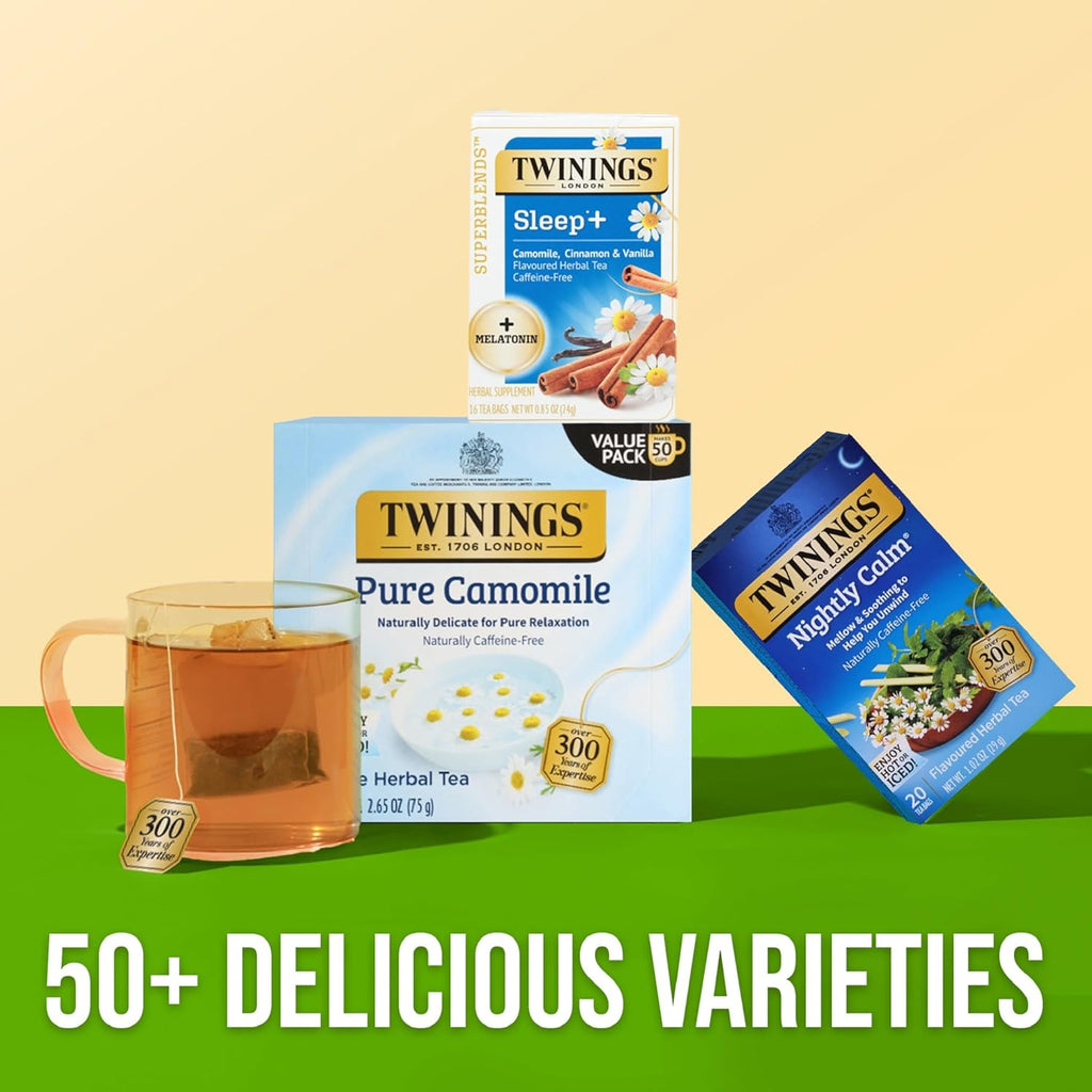 Twinings Superblends Sleep+ Herbal Tea - 1mg Melatonin, Chamomile, Cinnamon & Vanilla | Caffeine-Free, 96 Bags