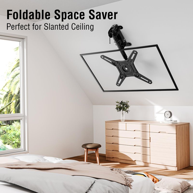 ELIVED Flip Down Ceiling TV Mount for Most 14-40 Inch TVs, Floding TV Mount for Flat and Pitched Roof, Height Adjustable Full Motion tv Bracket 360° Swivel, Max VESA 200x200mm, up to 22 Lbs, YD3030