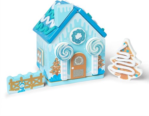 Melissa & Doug Wooden Gingerbread House Play Set - Winter Frost Design for Kids Age 3+