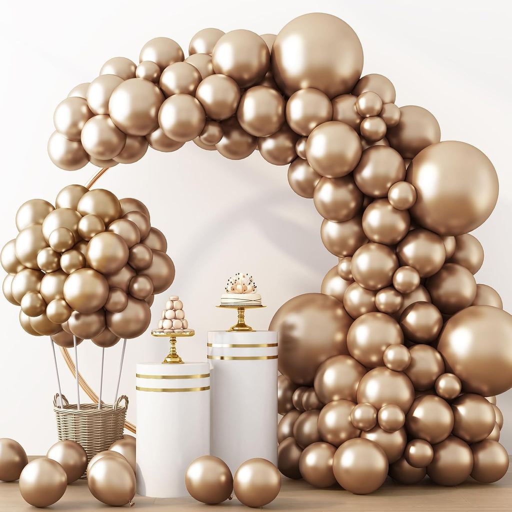 RUBFAC Chrome Gold Balloons - 129-Piece Latex Metallic Balloon Garland Kit for Weddings & Birthdays