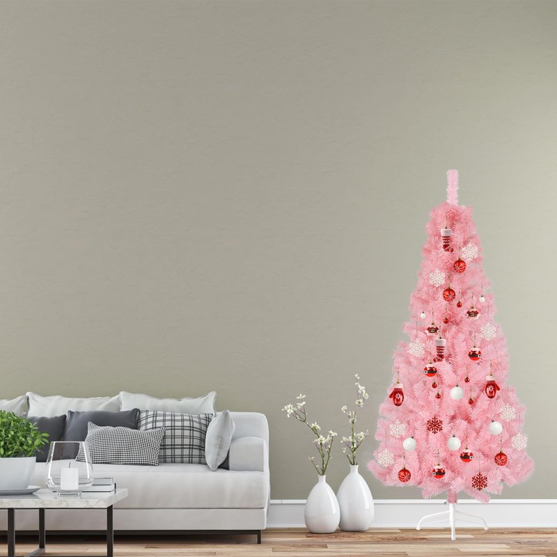 CCINEE 6ft Pine Artificial Christmas Green Half Tree Easy-Assembly with Solid Metal Stand for Wall Xmas Themed Party Decoration Indoor Outdoor Living Room Decor