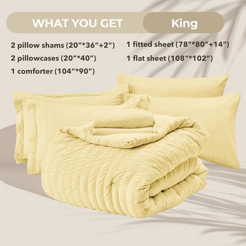 HYMOKEGE King Size Comforter Set - Luxury 7-Piece Bedding Set with Seersucker Design | All-Season Comforter, Sheets & Pillowcases