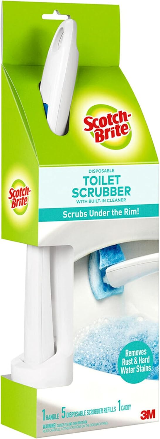 Scotch-Brite Toilet Scrubber Starter Kit - Disposable Refills with Built-In Bleach Alternative | Includes Handle & Caddy