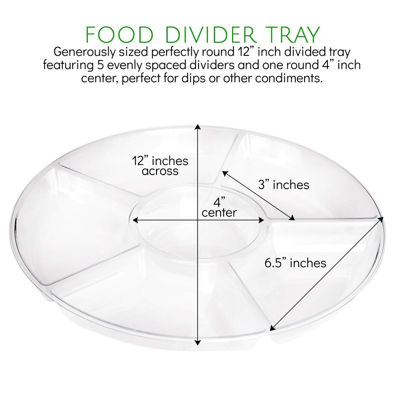 Plasticpro 6 Sectional Round Plastic Serving Tray/Platter (4, Clear)