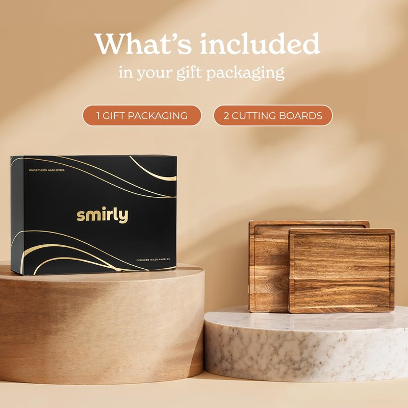 SMIRLY Wood Cutting Boards For Kitchen - Bamboo Cutting Boards For Kitchen Cutting Board, Bamboo Cutting Board Set With Holder, Chopping Board, Butcher Block, Small Wooden Cutting Board Set