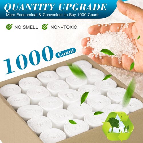 Charmount Small Trash Bags - 2-4 Gallon, 1000 Count, Unscented White Plastic Wastebasket Liners