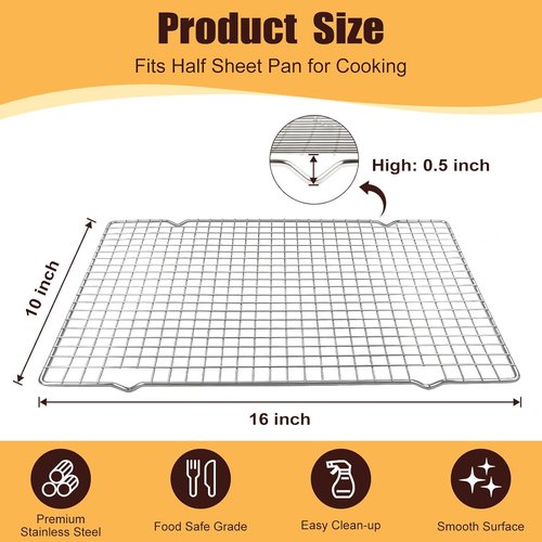 Heavy Duty 304 Stainless Steel Cooling Racks by [Brand Name] – 2 PCS 10" x 16" | Oven & Dishwasher Safe for Baking & Grilling