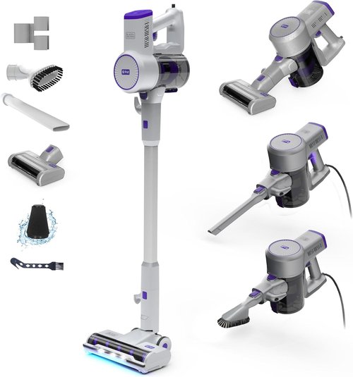 Black+Decker PowerSeries 4-in-1 Corded Stick Vacuum - Multi-Surface, HEPA Filtration, LED Floor Head, Grey
