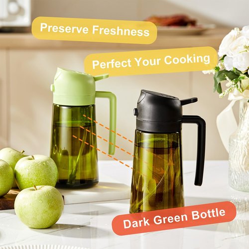 CXINYI - 16oz Olive Oil Dispenser | 2-in-1 Sprayer for Cooking & Salad - Light-Proof Black & Green