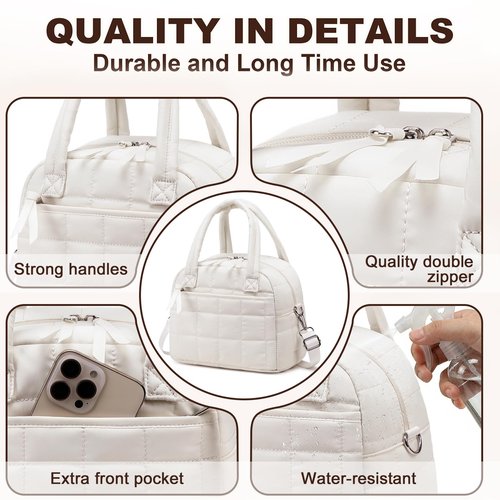 LEDAOU Lunch Box for Women Lunch bag Quilted Puffer Lunch Box with Adjustable Strap Insulated Reusable LunchBox for Work School Picnic Travel