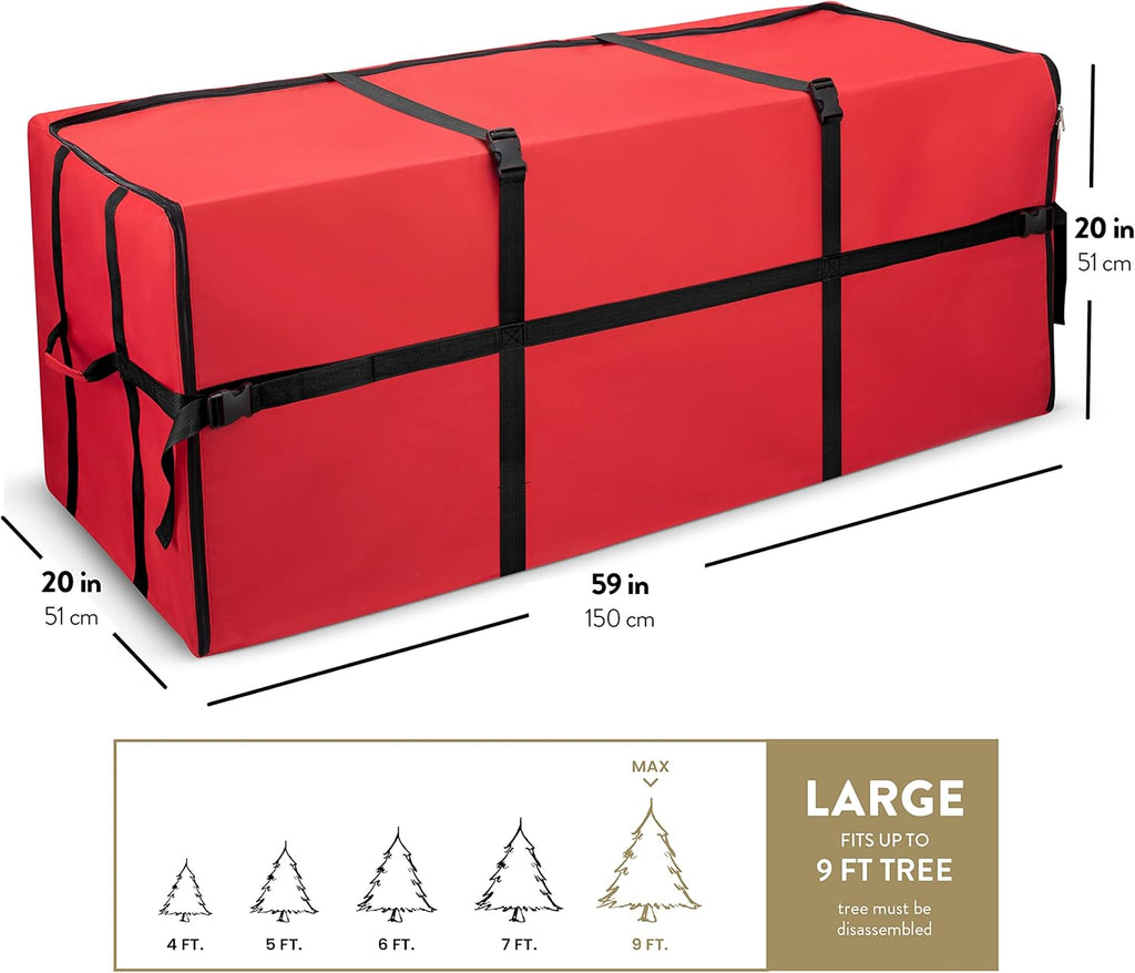 ZOBER Christmas Tree Storage Bag - Fits 9 Ft Trees - Durable 600D Oxford Fabric - Red with Strong Straps