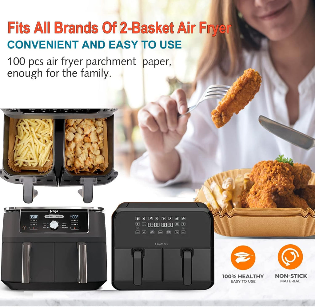Ninja Foodi Air Fryer Liner - Rectangular Parchment Paper for 8QT & 10QT Baskets | 125 Pcs