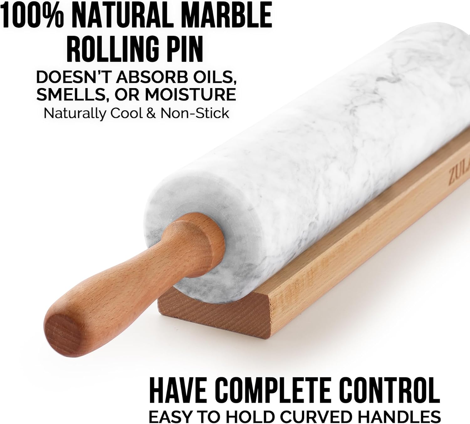 Zulay Kitchen Marble Rolling Pin - 17-Inch Polished Non-Stick Roller With Beechwood Handle | Ideal For Baking Pastries & Pizza