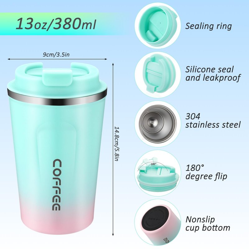 Honeydak 5 Pack Travel Coffee Mugs 12oz Insulated Coffee Cup with Lid Stainless Steel Vacuum Gradient Colorful Tumbler Reusable Leakproof Travel Cups for Hot & Cold Drinks