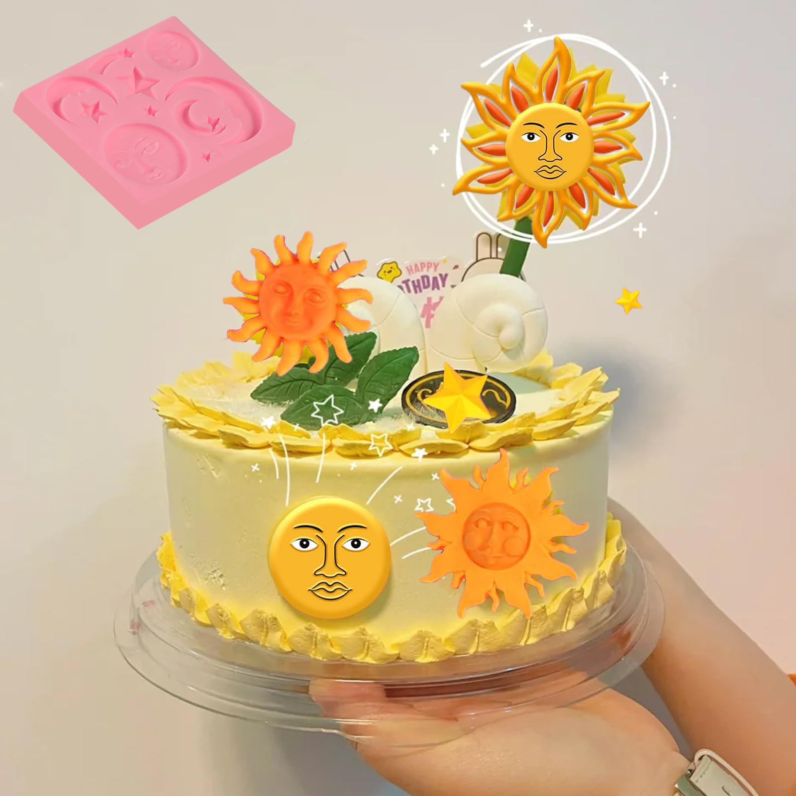 ICNYEKl Sun and Moon Face Cake Decoration Fondant Mold 3 Pcs, Greek Mythology Various Chocolate Silicone Molds, for Candy, Biscuits, Mousse, Kitchen Baking, Cupcake Toppers, Modeling Clay, Plaster