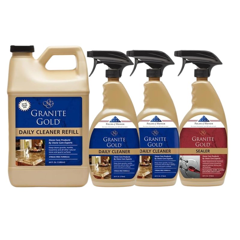 Granite Gold Daily Cleaner Spray 3-Pack with Sealer Spray 1-Pack for Granite, Marble, Travertine, Quartz, Natural Stone
