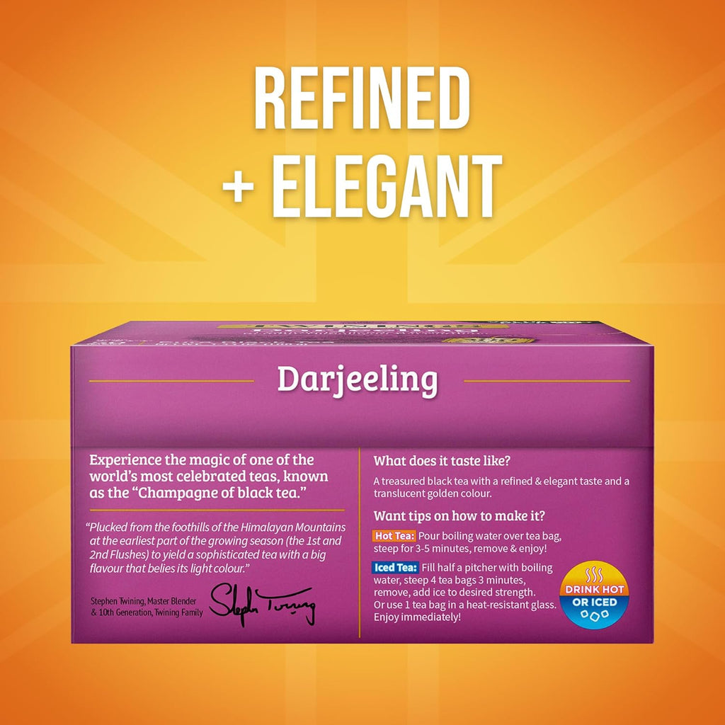 Twinings Darjeeling Black Tea - Delicate Light Taste, Caffeinated, 50 Individually Wrapped Bags (Pack of 6)