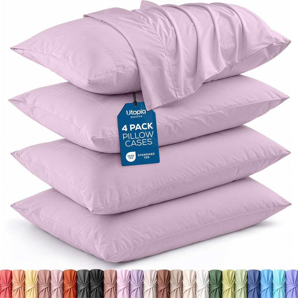 Utopia Bedding Standard Pillow Cases - Soft Brushed Microfiber - 4 Pack, Lavender - 20 x 26 Inches