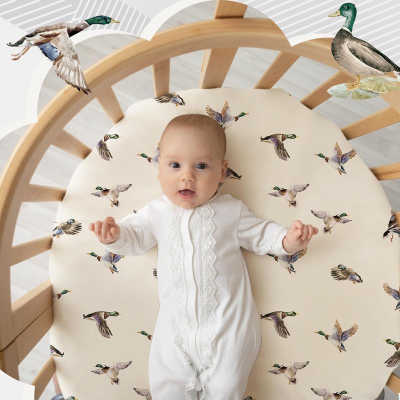 CroBlissful 4 Pack Mallard Duck Bassinet Sheets 32 x 16 x 4 Inches Hunting Stretchy Neutral Fitted Sheets Mallard Duck Baby Stuff Bedding for Standard Bassinet Mattress Gift Set