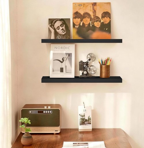 BAYKA Floating Wall Shelves - 22.5 Inches Black Display Organizer for Bathroom, Bedroom & Kitchen
