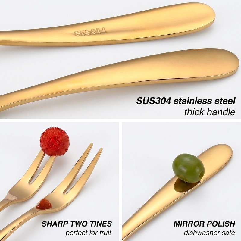 Mafier 12 Pcs Fruit Forks, SUS304 Stainless Steel Dessert Forks, 5.51 Inch Small Appetizer Forks Gold, Two-Prong Cocktail Forks for Cake, Pastry, Charcuterie Board, Tasting Forks, Dishwasher Safe