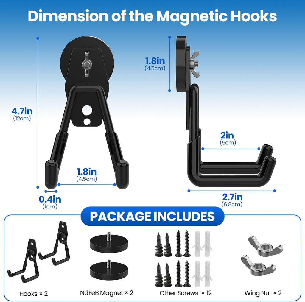 Skiennix Heavy Duty Magnetic Hooks - Extra Strong NdFeB Garage Storage Holders | 2 Pcs with Anti-Slip Coating