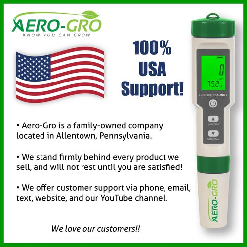 Aero-Gro 5-in-1 Digital Water Testing Meter | pH, TDS, EC, Salinity & Temperature Tester | Hydroponics, Aquarium, Pool & Drinking Water Quality Monitor