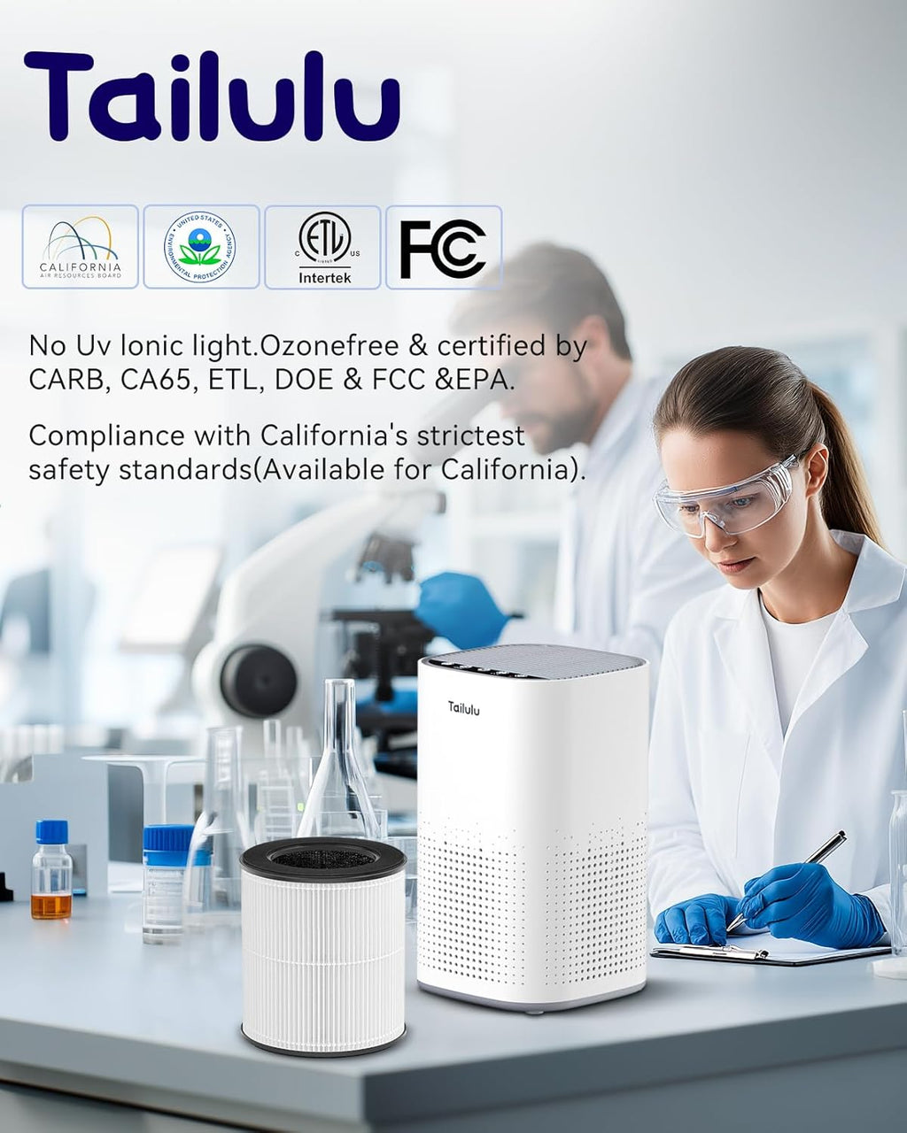 Tailulu H13 True HEPA Air Purifier - Quiet 15dB for Large Rooms up to 1500ft² | Ideal for Pets, Dust, Odor, and Smoke