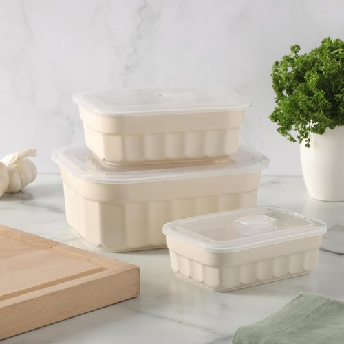 Martha Stewart Broadbrook 6-Piece Stoneware Meal Prep Container Set - Versatile Food Storage | Oven, Microwave, Dishwasher Safe