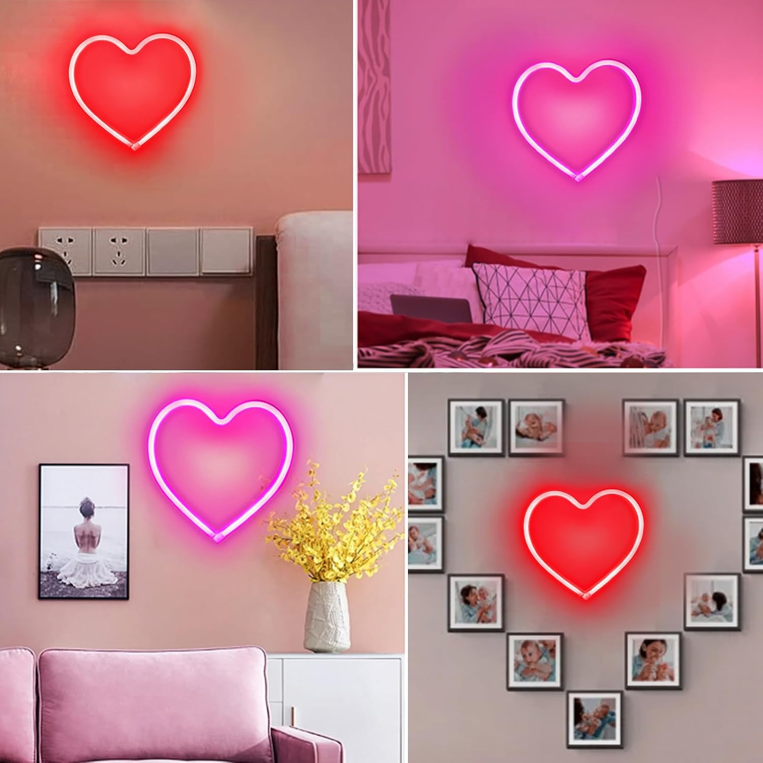 Skiennix 2-Pack Heart Neon Sign - Battery Operated & USB Powered | Perfect for Valentine's Day Decor (Pink & Red)