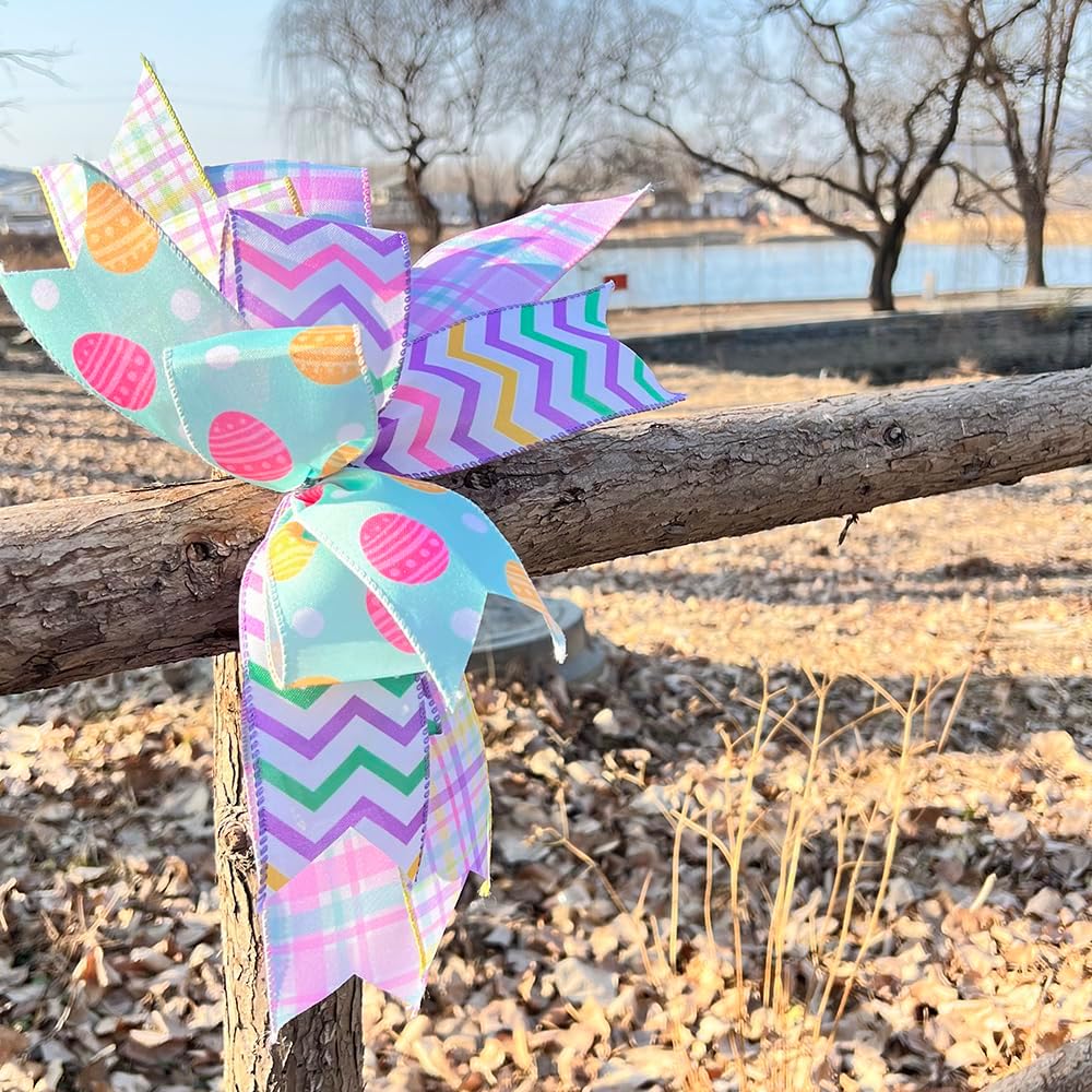 Skiennix Easter Wreath Bow - Colorful Spring Ribbon Decoration | 11x14 Inch Holiday Tree Topper