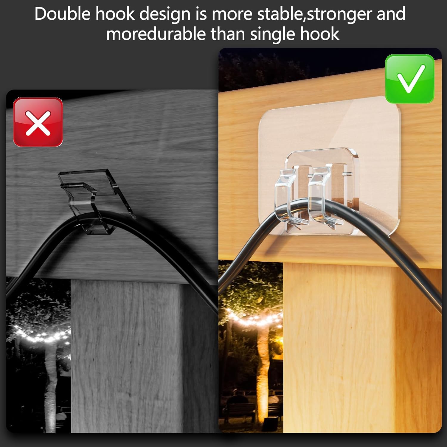 Skiennix Hooks for Outdoor String Lights - 100 Pack with Adhesive Strips | Waterproof & UV-Resistant