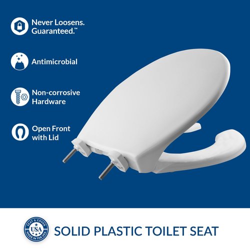BEMIS 7750TDG Commercial Heavy Duty Open Front Toilet Seat with Cover, Industrial Seat with Secure Installation, Made in USA, Round, White