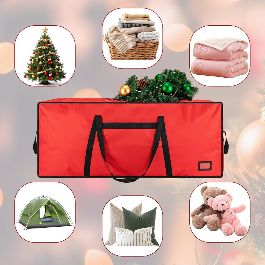 Skiennix Heavy Duty Christmas Tree Bag - 7.5 FT with Dual Zippers & Reinforced Handles | Large Red Capacity