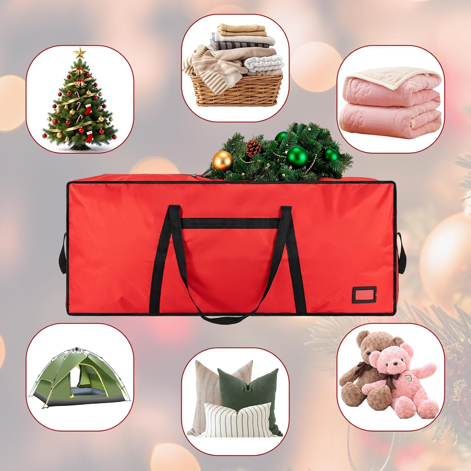 Skiennix Heavy Duty Christmas Tree Bag - 7.5 FT with Dual Zippers & Reinforced Handles | Large Red Capacity