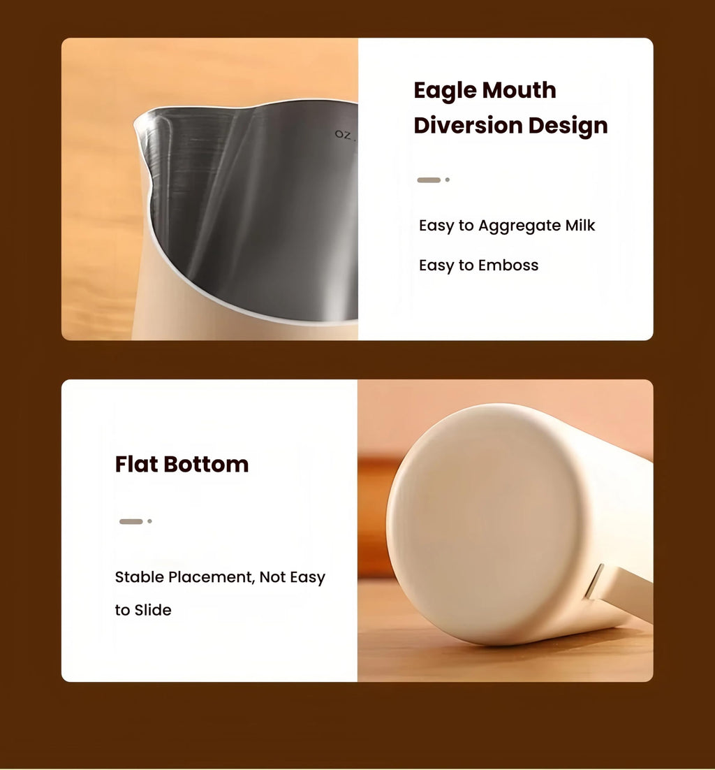 Milk Frothing Pitcher,(350ml/12oz) Steaming Pitchers,Stainless Steel Milk Cup,Cappuccino Latte Art Coffee,Barista Steam Pitchers,Temperament White