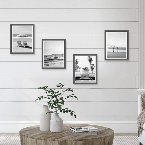 Framed Beach Wall Art Bedroom: Modern Black and White Living Room Tropical Ocean Wave Scene Picture Relaxing Bathroom Coastal Sea Landscape Painting Print 11x14 Vertical Seascape Artwork