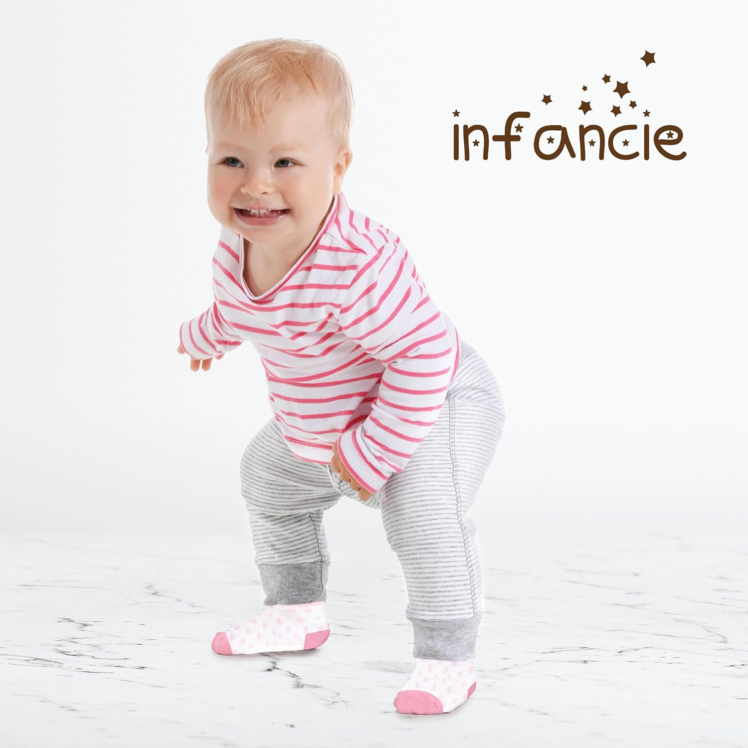 Skiennix Organic Cotton Baby Socks - GOTS Certified, Soft & Breathable | 6 Pairs for Newborn Girls 0-6 Months