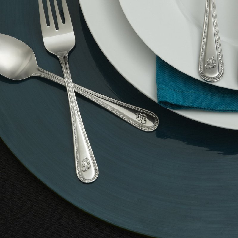 RiverRidge Monogrammed Beaded Flatware Set - U - 46-Piece Silverware with Custom Letter Stamp, 18/0 Stainless Steel Utensils Set for Daily Use & Special Occasions - Dishwasher Safe, Versatile Design
