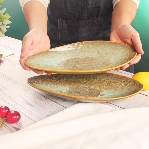 jinsongdafa Ceramic Dinner Plates Set of 4, for Bread, Pasta, Salad, sushi - Microwave, Oven and Dishwasher Safe, Scratch Resistant durable Brown Brown reactive glaze