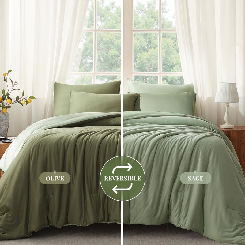 Voguease King Size Comforter Set Comforters King Size Luxury Ultra-Soft Jersey Knit Bedding Sets, Olive/Sage Green Lightweight Down Alternative Bed Comforter for All Season, 3 Piece Bedding Set