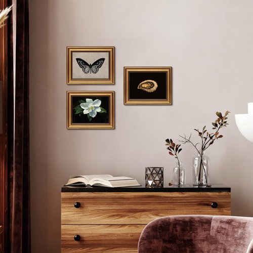 Gold Framed Wall Art | Vintage Kitchen Canvas Prints - Coastal Oyster Paintings 8x10in