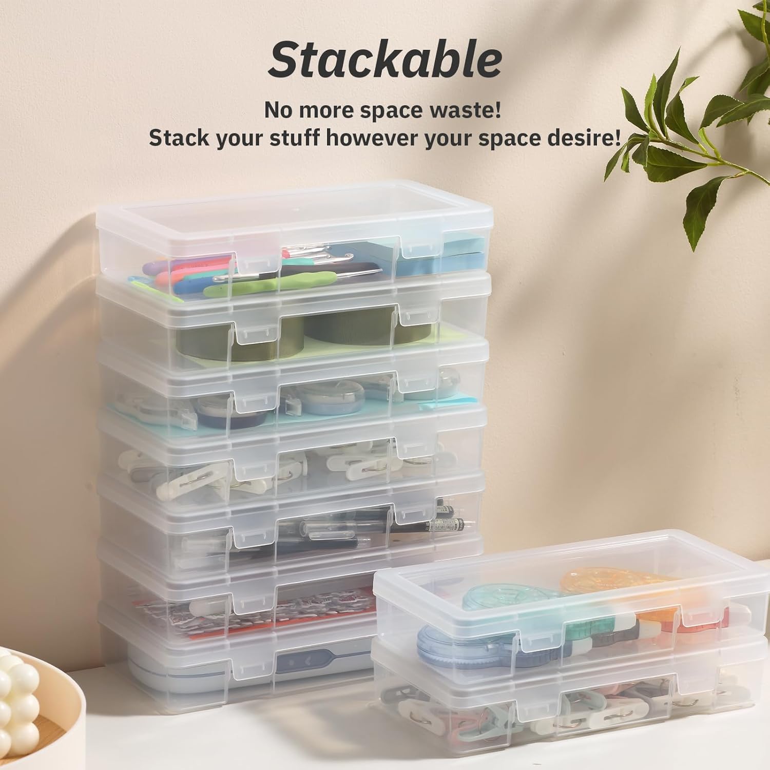 Novelinks Plastic Storage Bins - Mini Clear Organizing Containers with Lids | Stackable 9-Pack